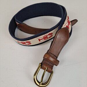Brooks Brothers Size 32 Woven Based Lobster Print Belt Leather Accents EUC